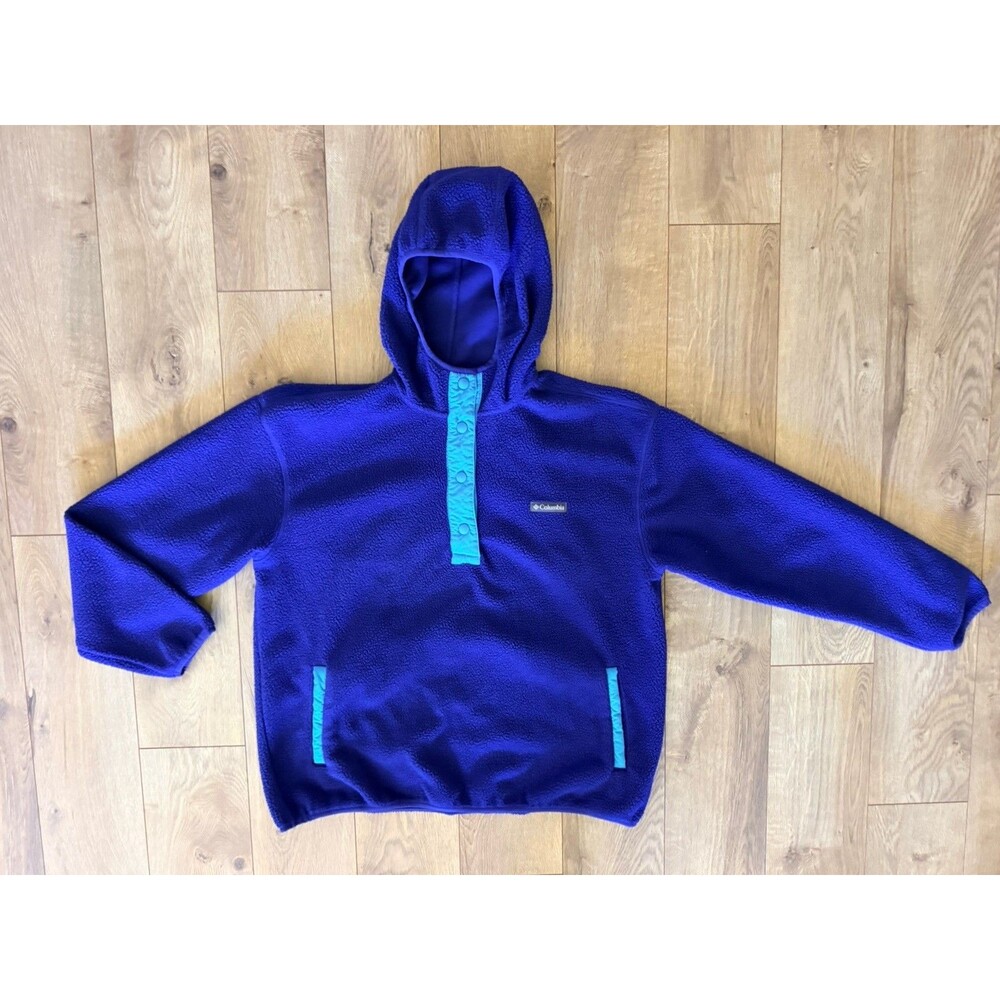 Women’s Columbia Fleece Pullover Hoodie Blue 1/4 Button Size XL